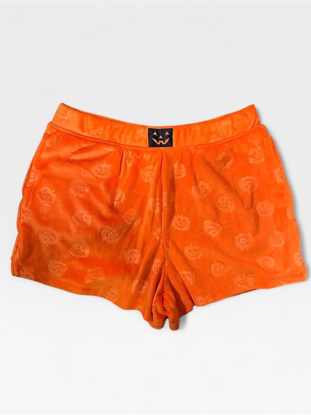 Celebrate Halloween Orange Pumpkin Plush Pajama Shorts Size S